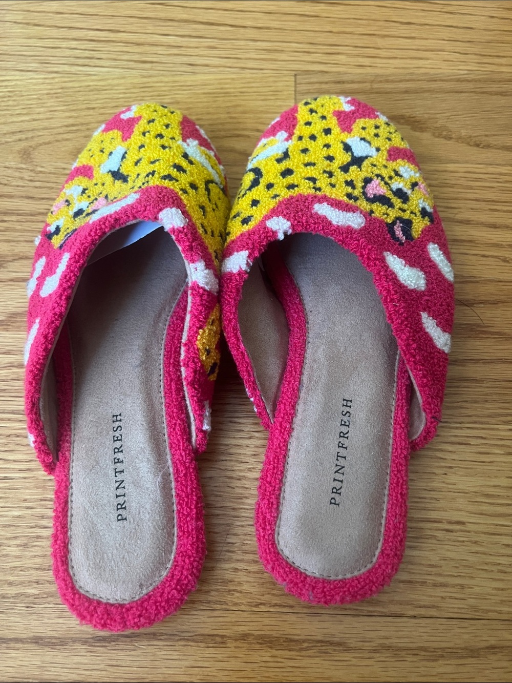 Printfresh Pink & Yellow spotted Leopard Terry Crochet Mules Flats New 8 - Picture 7 of 7